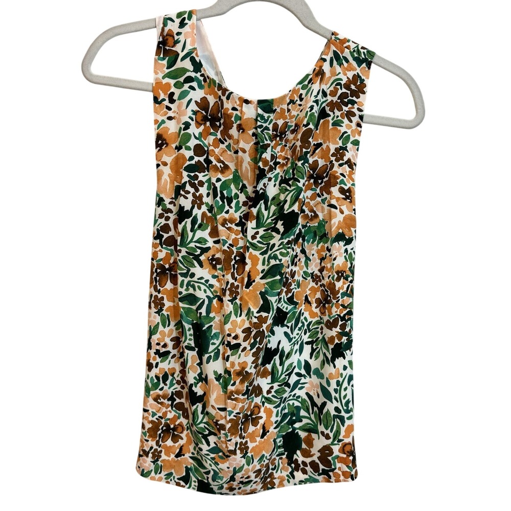 Joie Women XS Silk Floral Sleeveless Twisted Racerback Blouse Green Brown Top